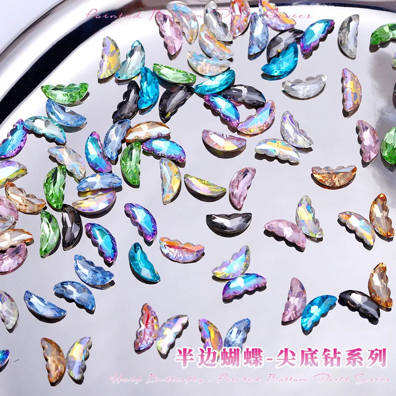 30Pcs Crystal Butterfly Wing Nail Gems - 3D Sparkling Rhinestone Butterfly Ins Style Press-On Nail Decor for Glamorous Manicures