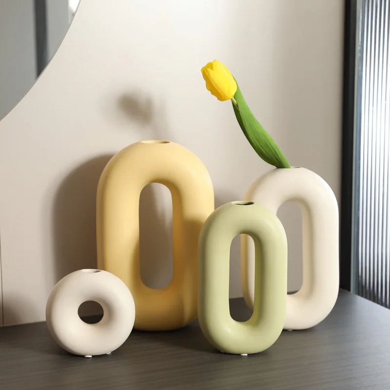 

Mutihome 2026 Nordic Cream Donut Ceramic Vase Decoration Living Room Flower Arrangement Dry Flower Bottle Living Room Decoration