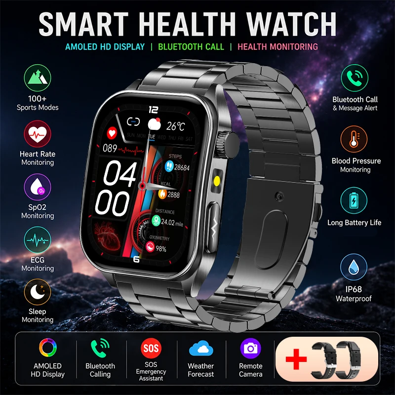 2026 New 650nm Laser Therapy Blood Fat Uric Acid Blood Pressure Smart Watch ECG Precise Health Monitor Smartwatches For Men image 3
