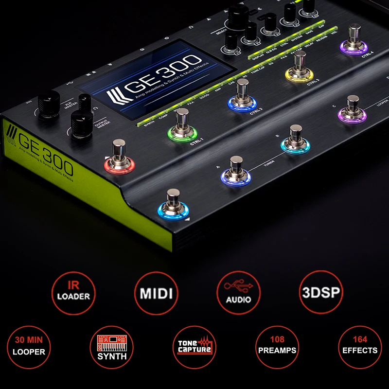 MOOER GE300 Guitar Amp Modelling Multi-Effects Processor Pedal 108 Preamp Models 164 Effects Loop Recording (30 Minutes) Pedal