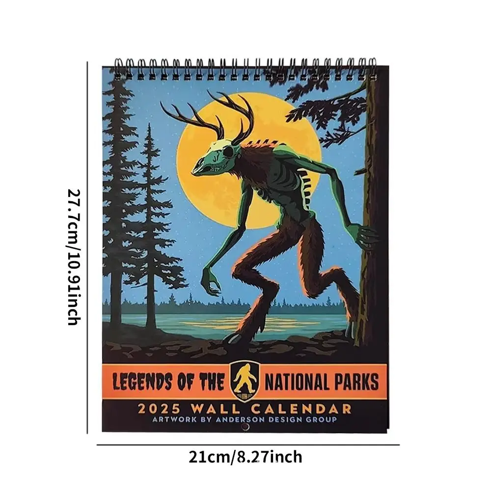 Funny 2025 Wall Calendar Creative 12 Month National Parks Legends Calendar Animals Myths Fantasy Hanging