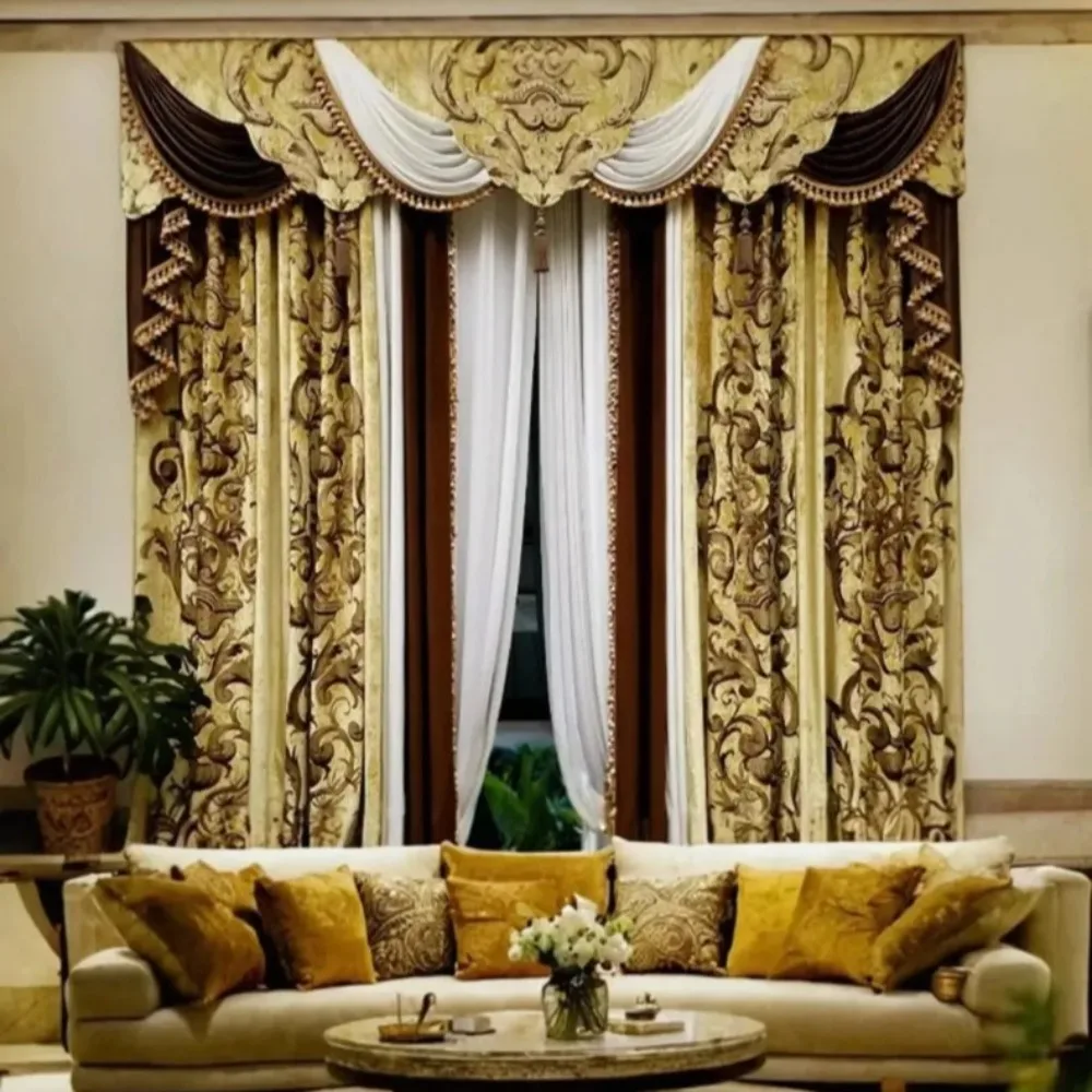 

Custom Drapes Tulle Valance Curtains for Living Room Bedroom Sustainable French Silk Velvet Villa