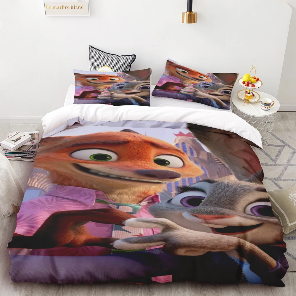 

Zootopia Cartoon Duvet Cover Set Cartoon Nick Wilde Judy Hopps Bedding Set Pillowcase best gifts boys girls Soft and comfortable