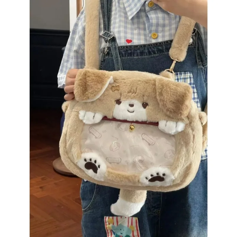 Xiuya Cute Dog Womens Backpackc Plush Fluffy Transparent Jk Lolita Small Shoulder Bag Casual Fashion Cartoon Harajuku Female Bag