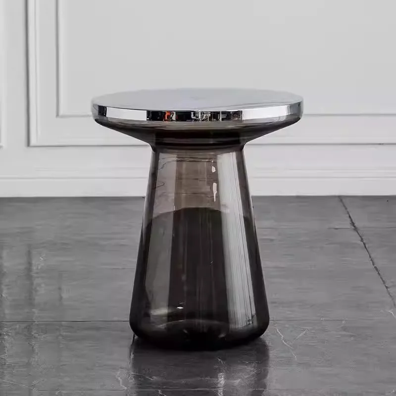 xx-Contemporary Living Room Coffee Table, Tempered Glass Mirror Top with Patterned Brass Metal Side Table for Hotel&
