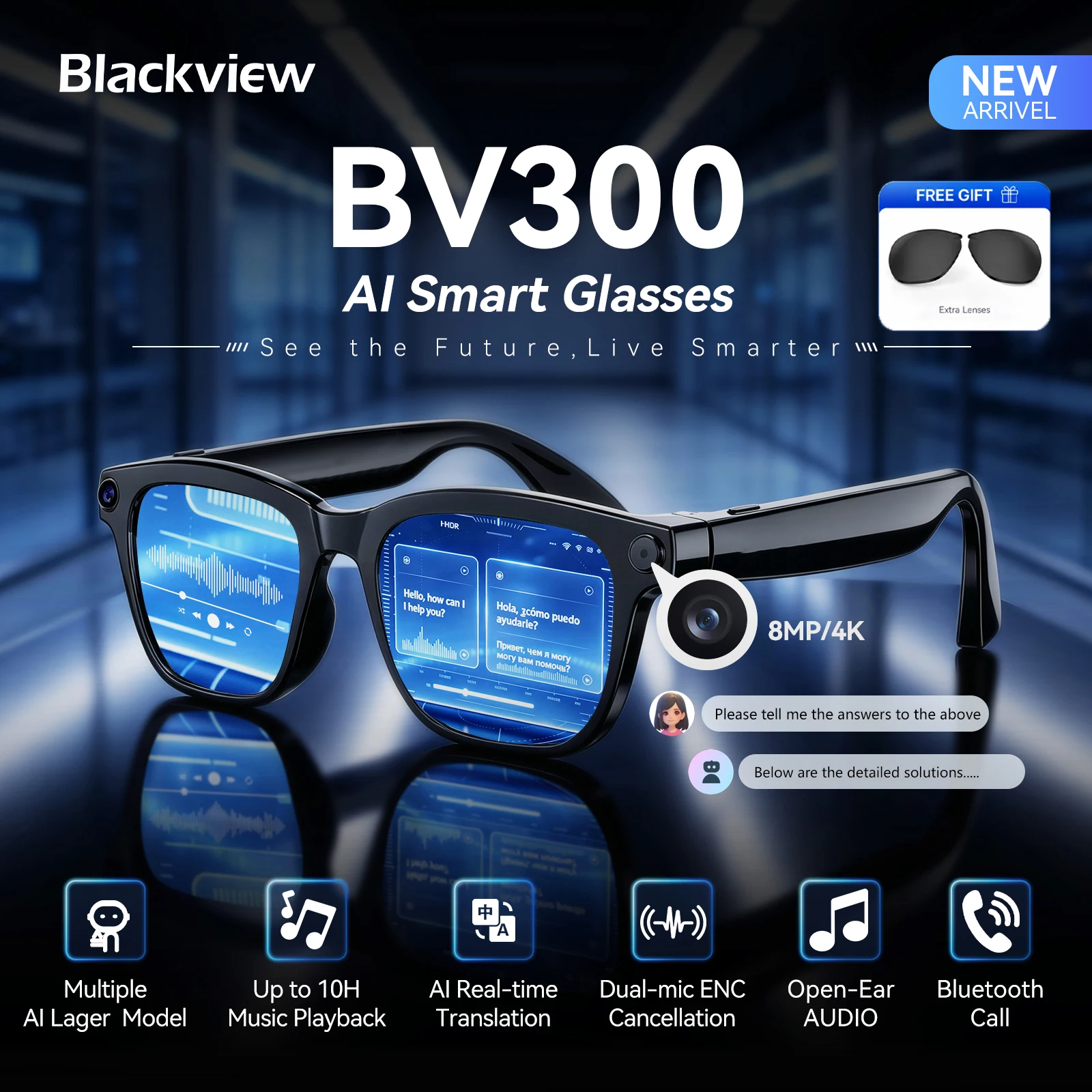 【Blackview BV300 4K AIグラス】スマート翻訳＆撮影！夏のアクティビティを便利に彩るサングラス