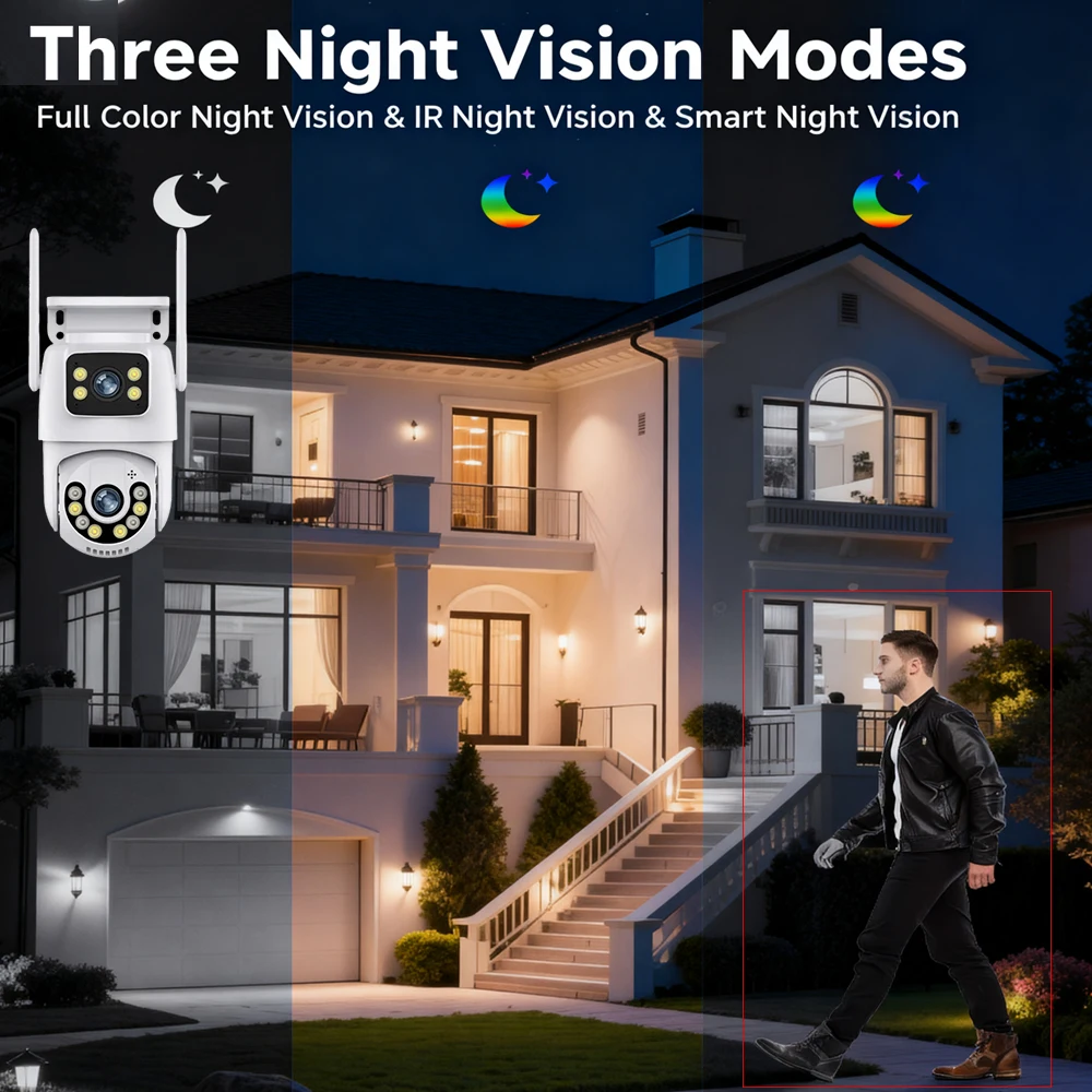 8MP 4K HD PTZ caméra extérieure double objectif double écran Wifi suivi automatique CCCTV caméra Protection de sécurité Surveillance vidéo