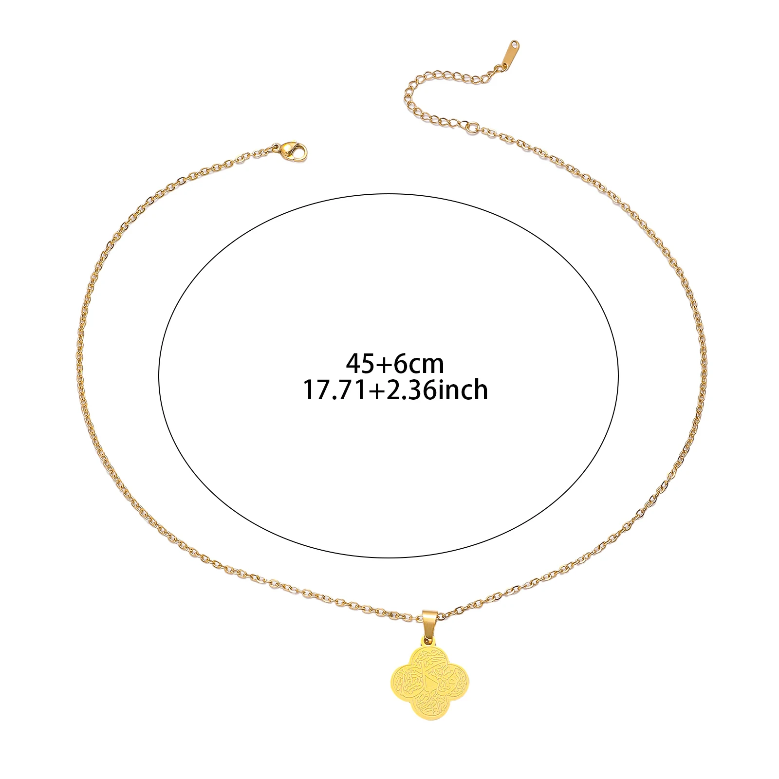 Patience, Gratitude, Trust Islamic Four-Leaf Clover Arabic Calligraphy Pendant Necklace 304 Stainless Steel Muslim Religious Jewelry Eid Ramadan Gift for All Occasions view 6