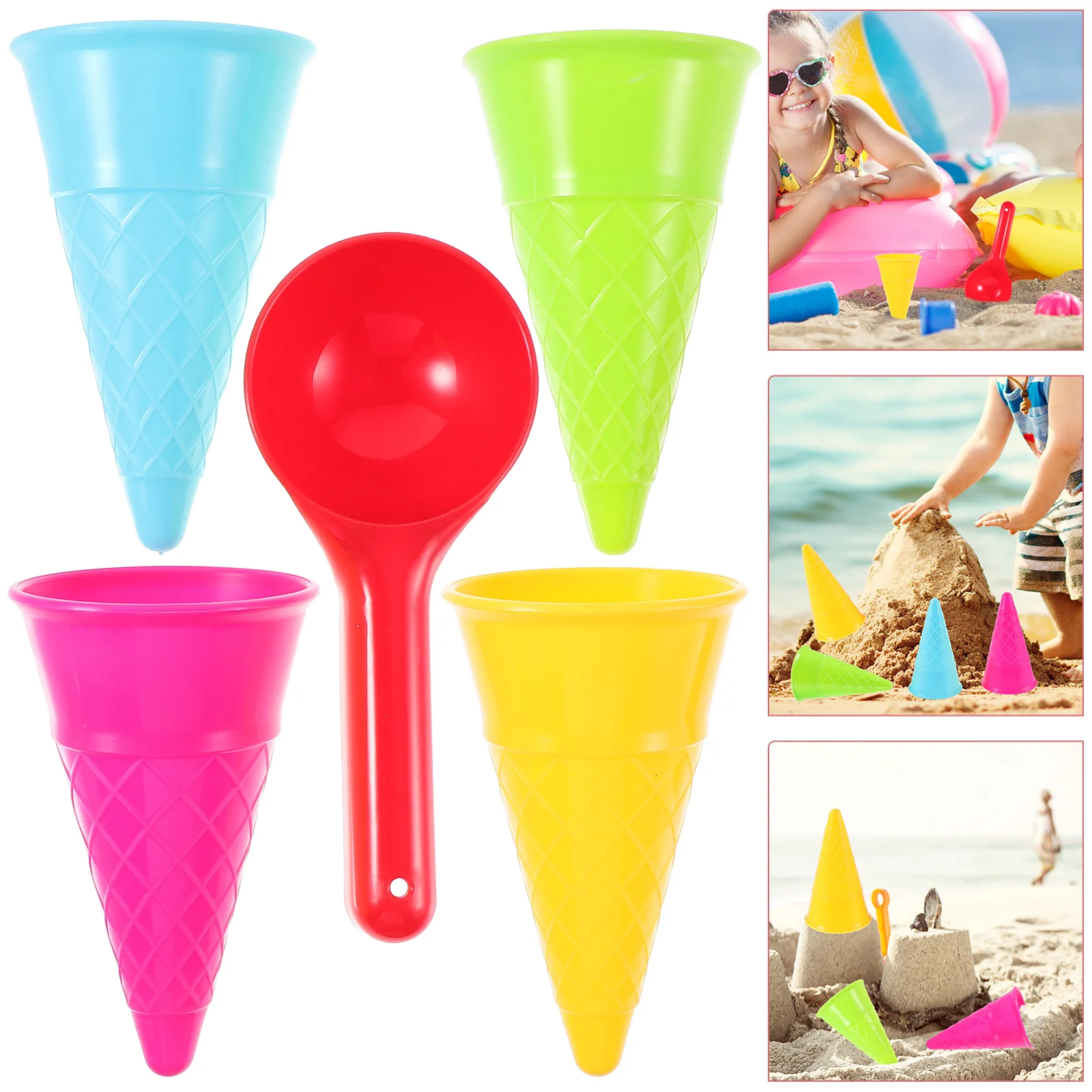 

5pcs Kids Beach Toys Ice Cream Cone Scoop Sets Beach Play Toys Children Outdoor Play(Random Color)