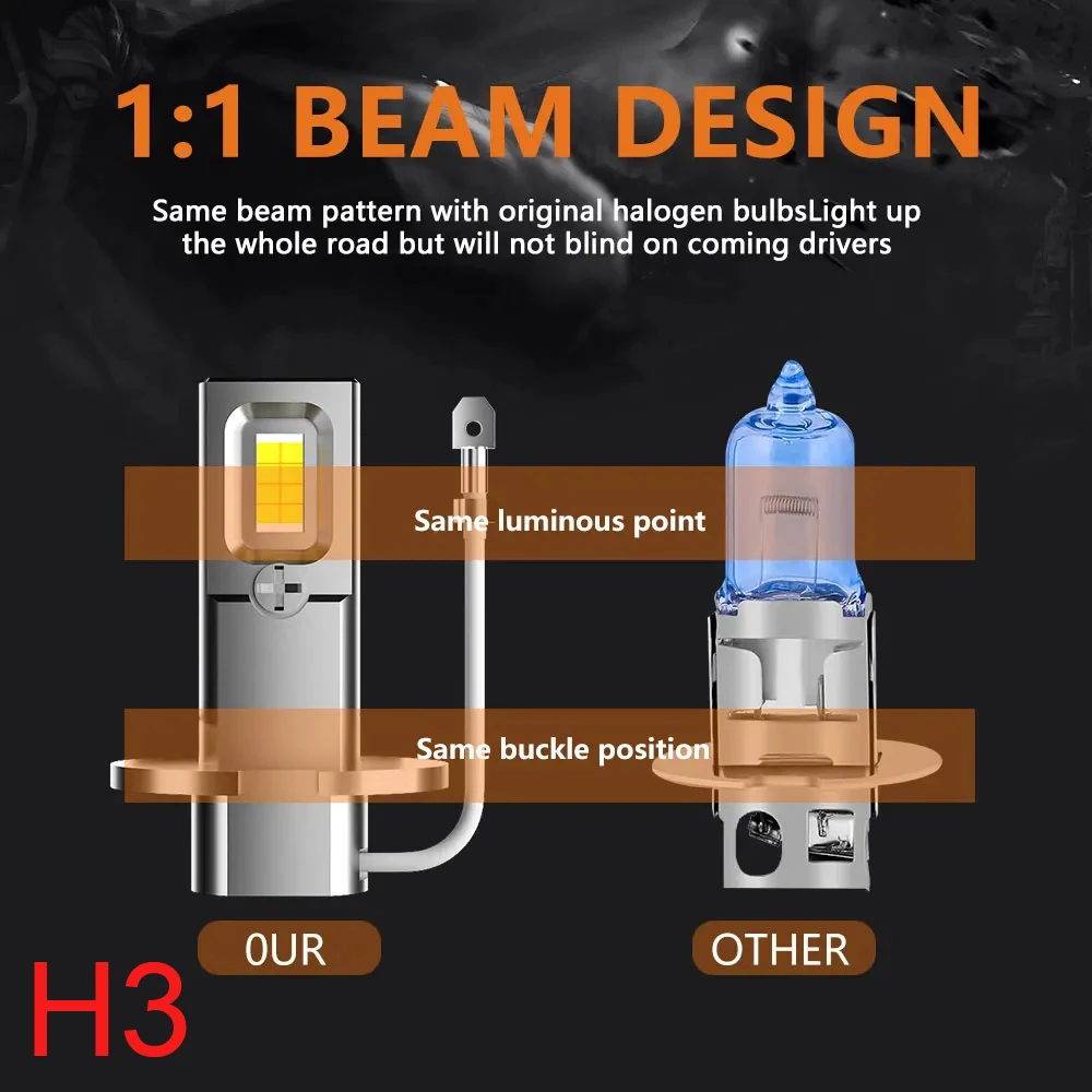 2Pcs Turbo H7 LED Canbus No Error Headlight Bulbs With Fan 120W High Power H7 LED Car Head Light Lamp CSP Chip 30000LM