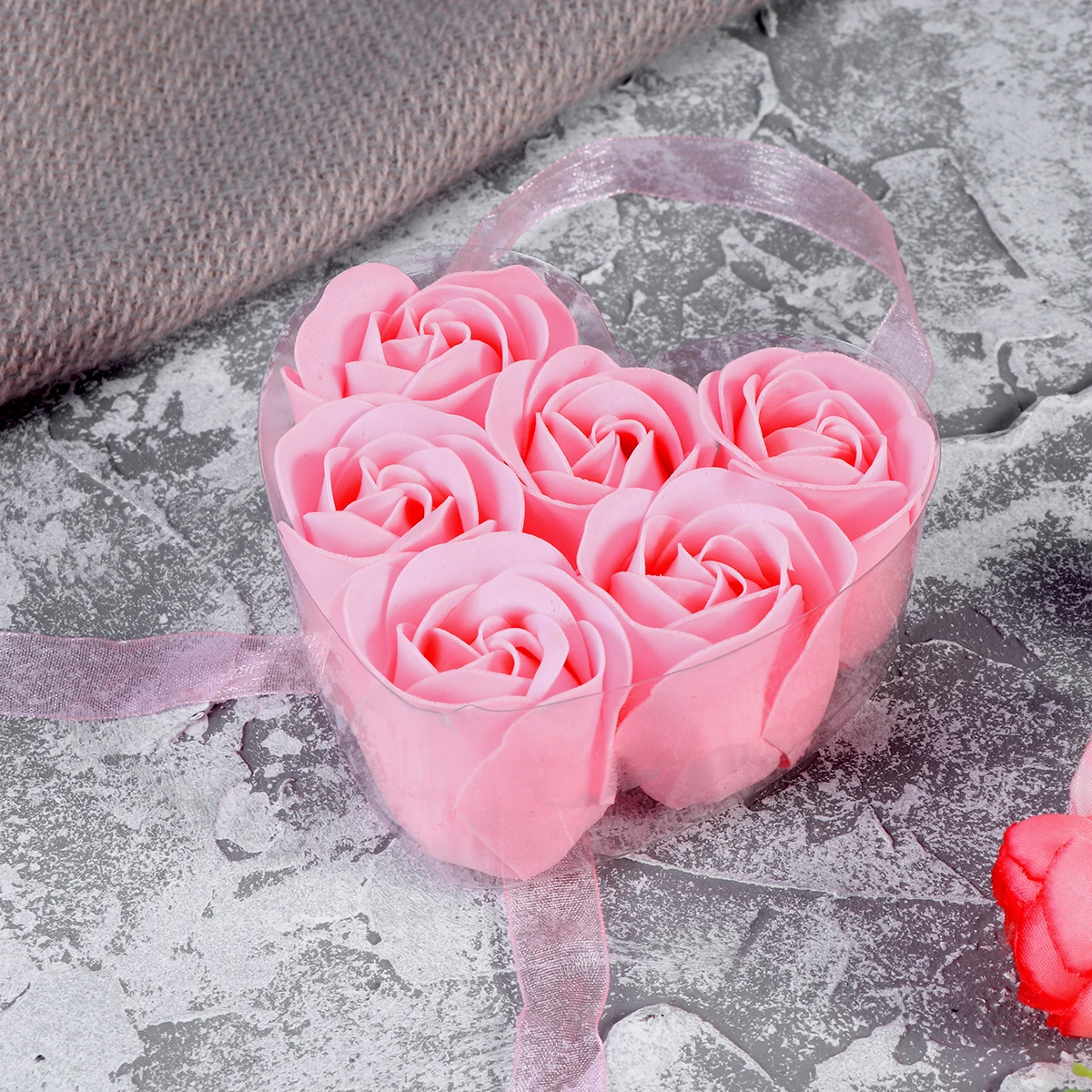 

6pcs Simulation Rose Soap Heart Shaped Flower Gift Box Eco-Friendly Odorless For Birthday Valentine'S Day Gift Home