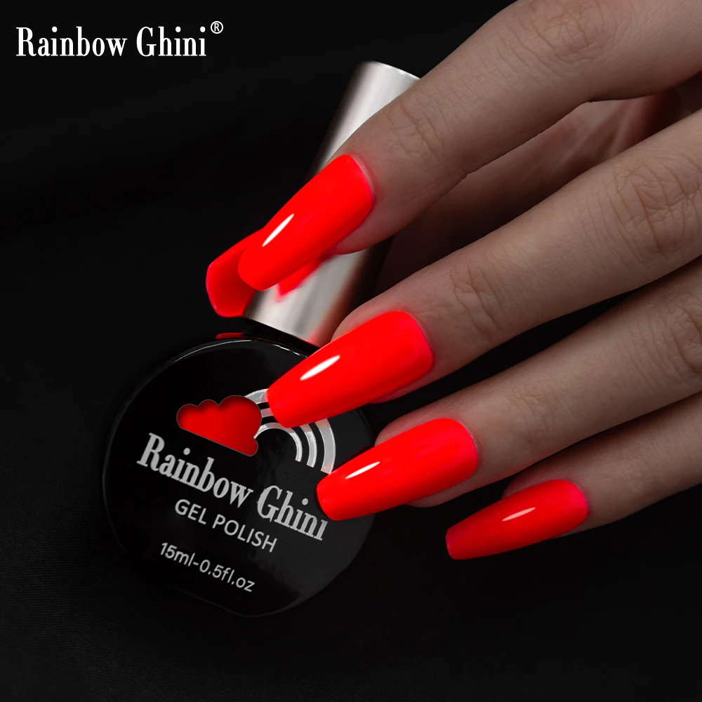 Rainbow Ghini 15ml Neon Gel Nail Polish Candy Fluorescence Colors Semi Permanent UV Varnish Hybrid Gel Paint Nail Art Glue Bar