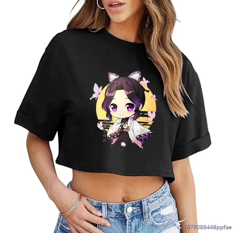 Cute Kochou Shinobu Printed T-Shirt Women's Summer Cool Anime Short T-Shirt Revealing Women's T-Shirt Tops