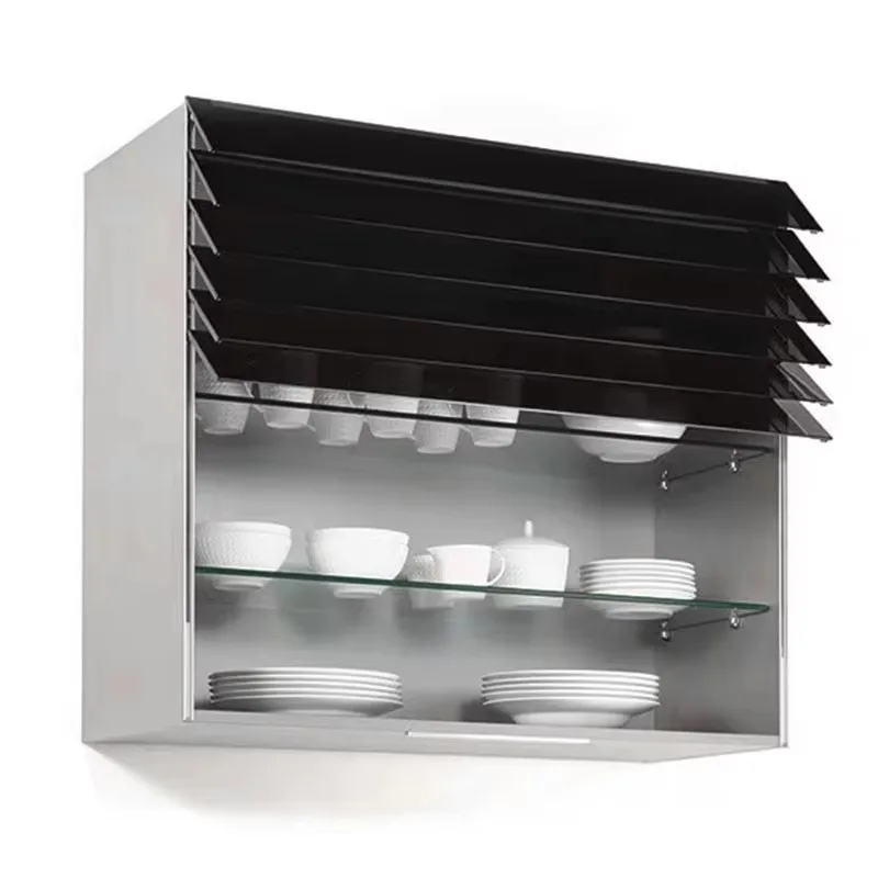 Modern Smart Louver Lift Storage System Wall-Mounted Glass Kitchen Basket Storage Solution Metal Installation in Cabinets