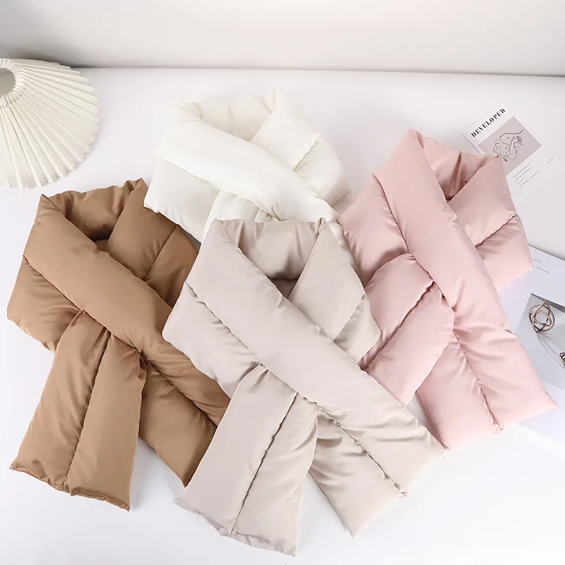 Women Cotton Down Ring Snood Scarves Thermal Warm Scarf 18x115cm Eiderdown Neck Warmer Women Men Inflatable Winter Down Scarf