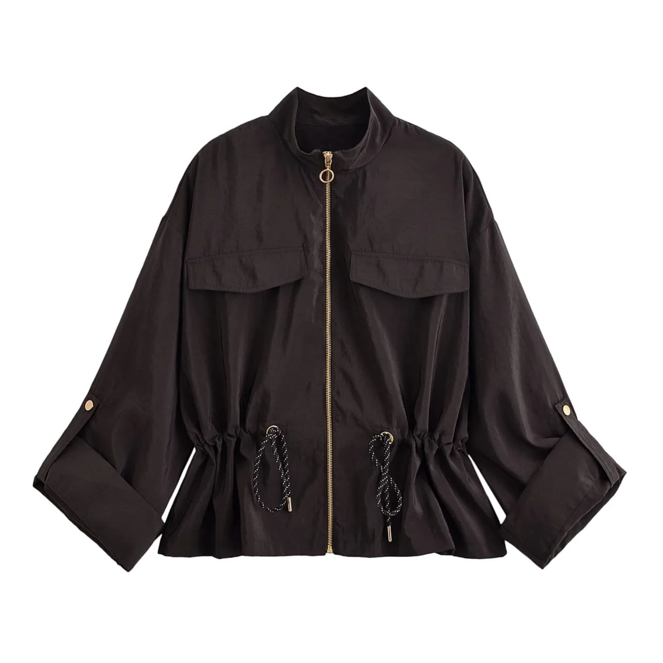 

Женская верхняя одежда, пальто с завязками, осень-зима, повседневная женская шикарная куртка с широкими рукавами и воротником-стойкой в стиле ретро с длинными рукавами на молнии