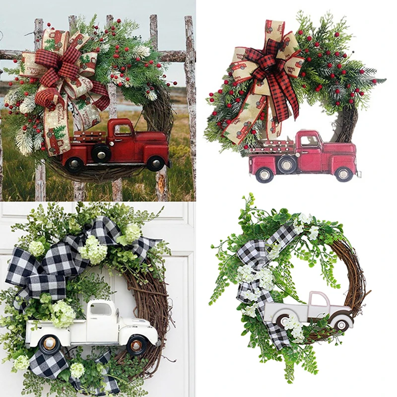 

Truck Christmas Wreath For Front Door Artificial Outdoor Christmas Wreath Rustic Christmas Truck Wreaths With Bows Farmhouse