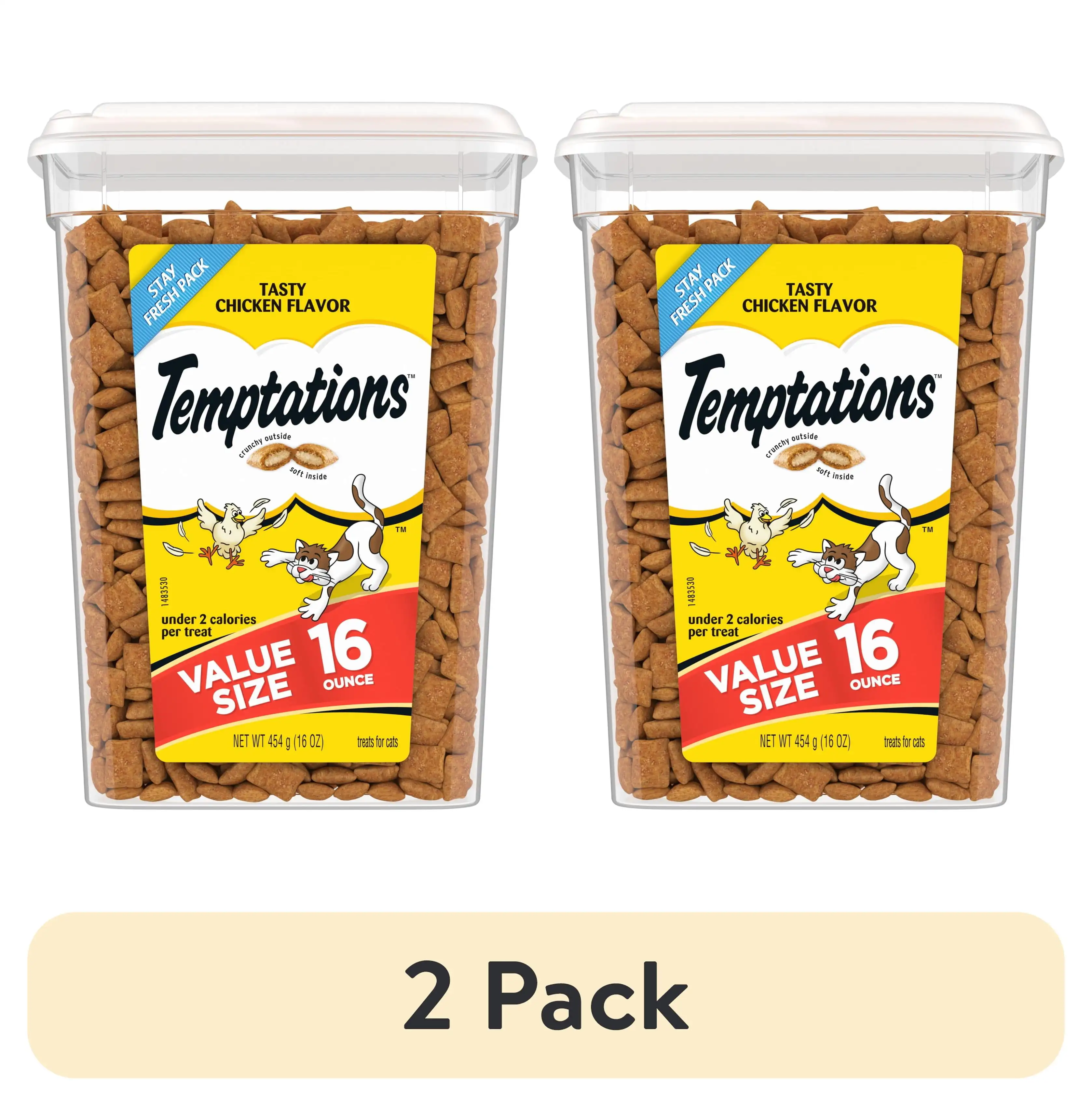 

(2 Pack) Temptations Tasty Chicken Flavor Crunchy and Soft Cat Treats, 16 oz Tub