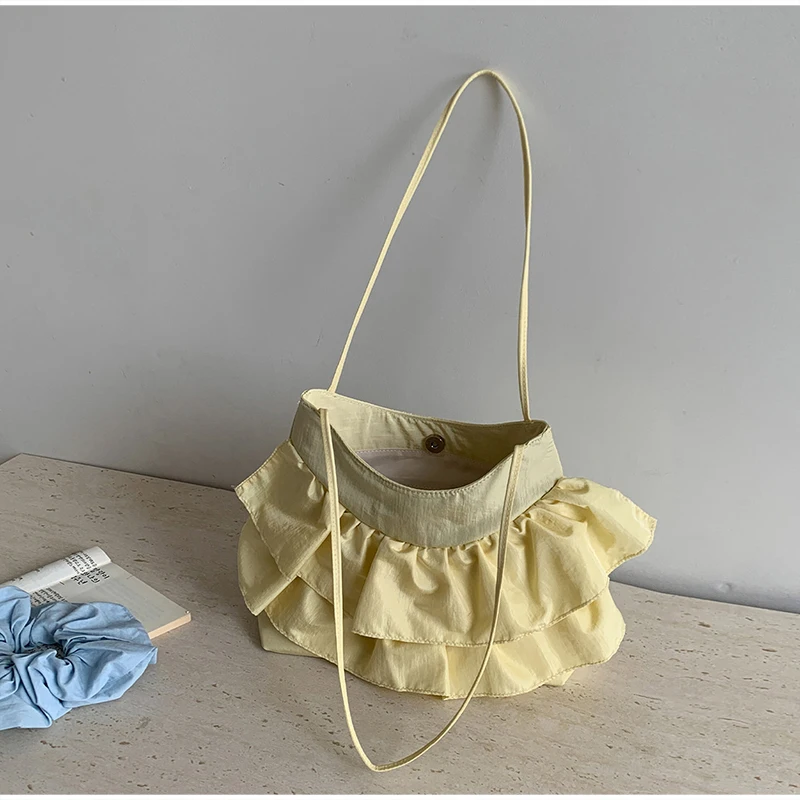 Kuchenrock-Stil Gerüschte Damen-Schultertasche, Koreanische Plissierte Umhängetasche, Leichte Süße Elegante Handtasche – Detail 10