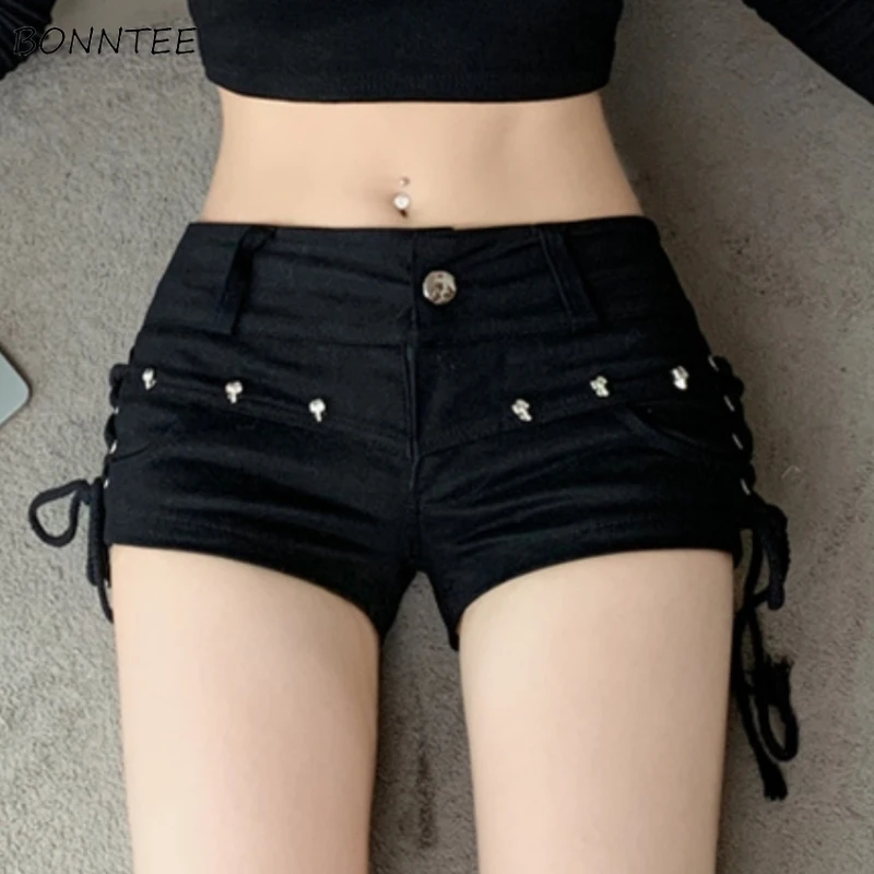 Micro Shorts Women Low-waist Sexy Spicy Girls All-match Solid Lace-up Korean Fashion Chic Prevalent Summer Ins Washed Casual