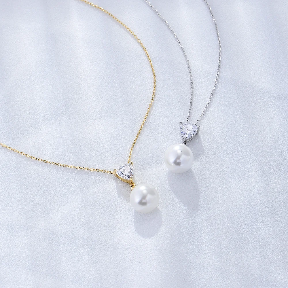 

Korean Style 925 Sterling Silver Necklace for Women Heart Zircon Freshwater Pearl Niche Light Luxury Versatile Collarbone Chain