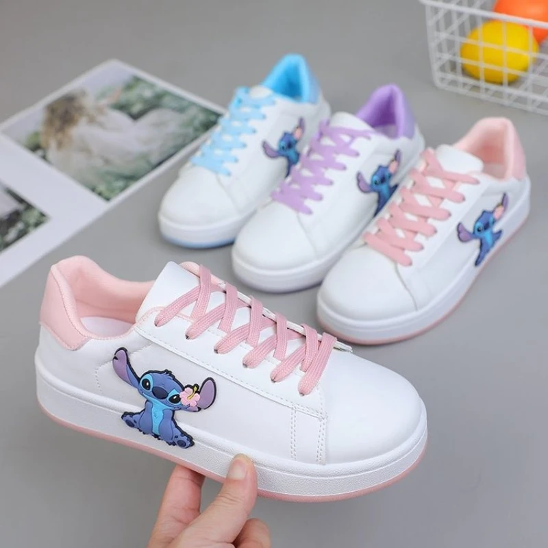 

Disney Stitch Cartoon Printing White 2025 Spring New Fashion couple shoes Children Girls Boys Simple soft sports shoes