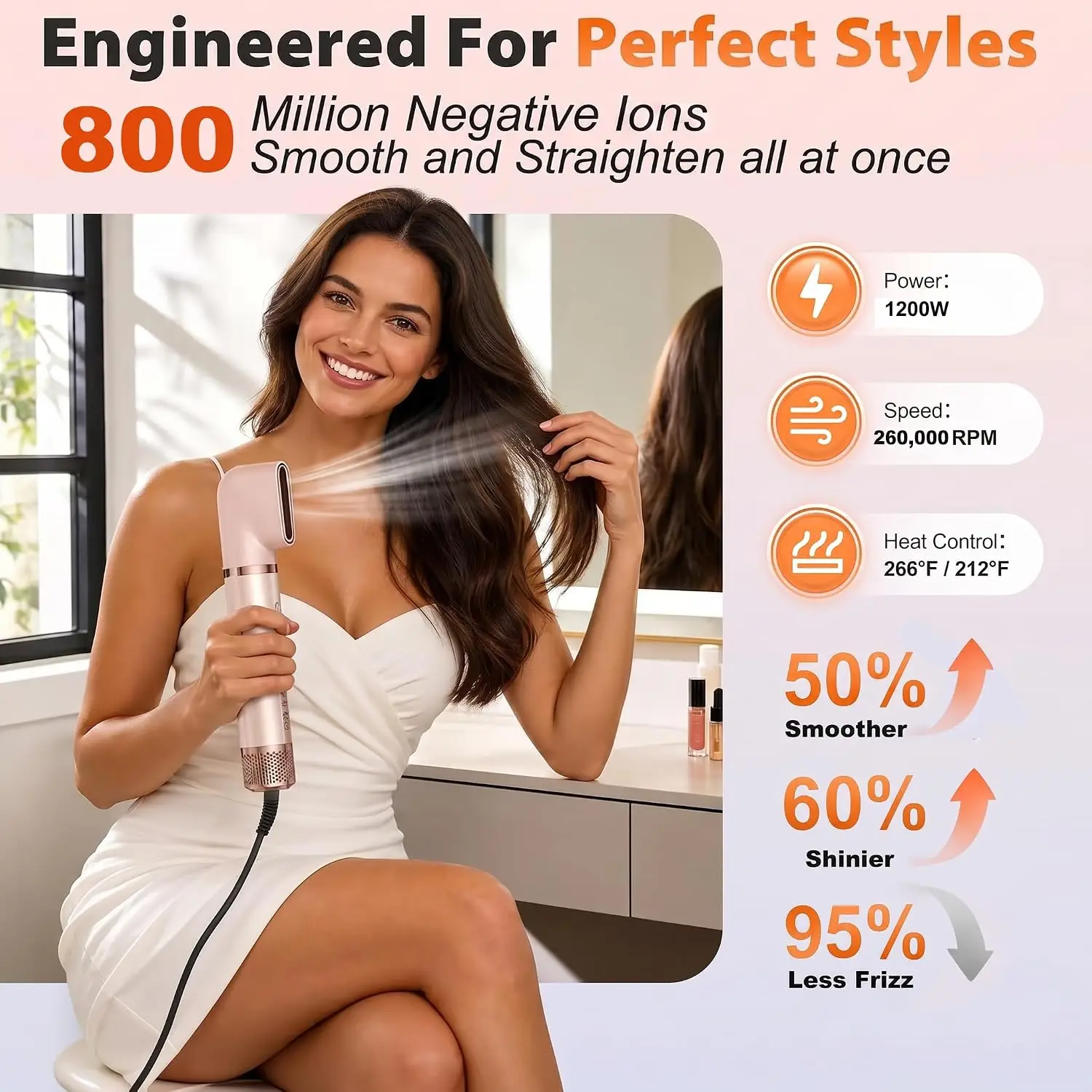 6-in-1 Hot Air Hair Styler Brush, 260,000 RPM Negative Ionic Blow Dryer Styler for Drying, Straightening, Curling & Volumizing, Frizz-Free Results