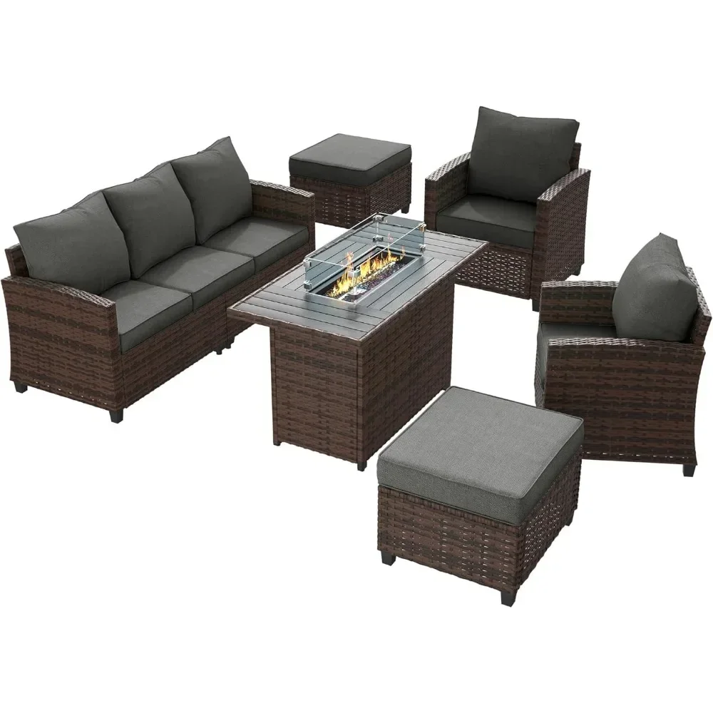 Outdoor Furniture Set with 44" Fire Pit Table for Garden Backyard Deck, 6 Pieces Sectional Conversation Sets, outdoor furniture