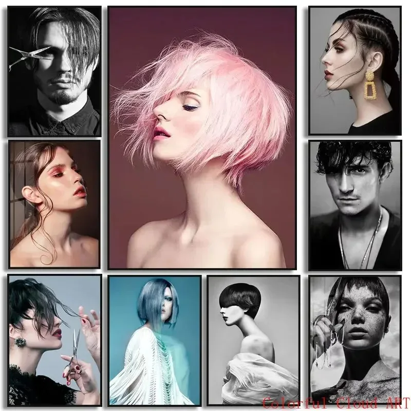 Hair Salon Hairstyle Model Poster Hairdresser Canvas Painting Prints Fashion Hairstyle Wall Art Pictures Barber Shop Salon Decor
