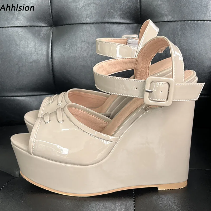 

Ahhlsion Handmade Women Summer Sandals Wedges Heels Peep Toe Beautiful Nude Party Cosplay Shoes Ladies US Size 5-20