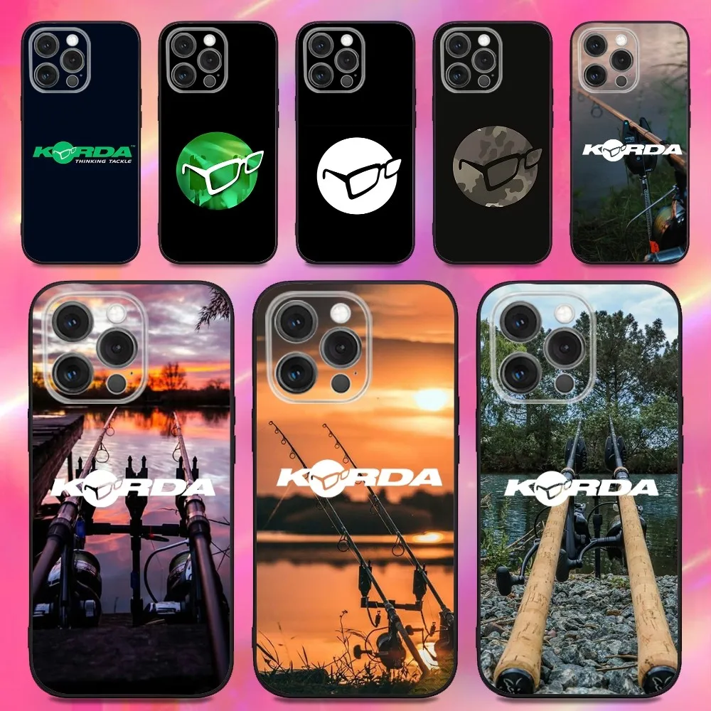 K-Korda fishing tackle Phone Case For iPhone 16,15,14,13,12,11,Pro,Max,Plus,X,XS,XR,SE,8,7,Mini,Soft Silicone Black Case