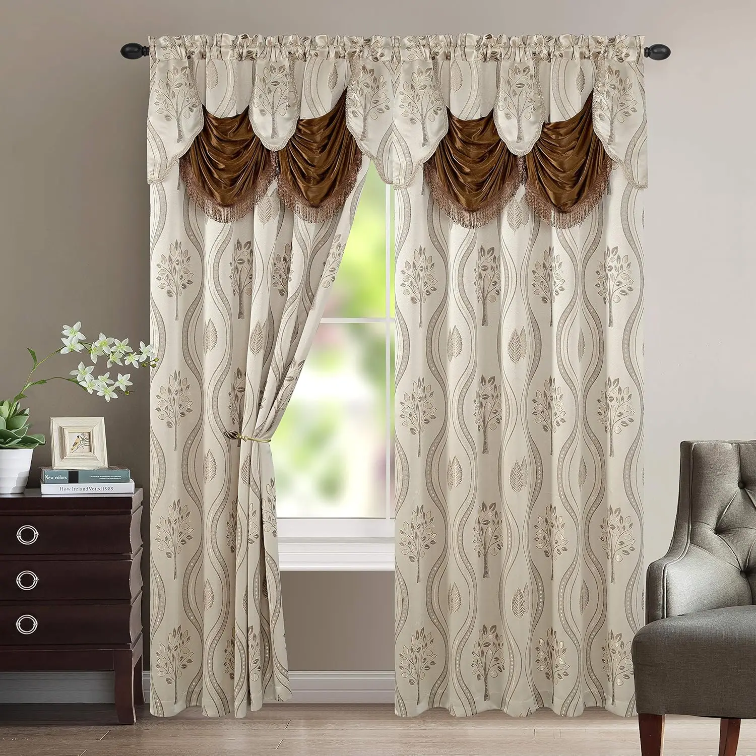 

Living Room Curtains Deluxe Fine Blackout Curtain Panel Set With Curtain Cornice And Liner 54 x 84 inches (Set of 2)