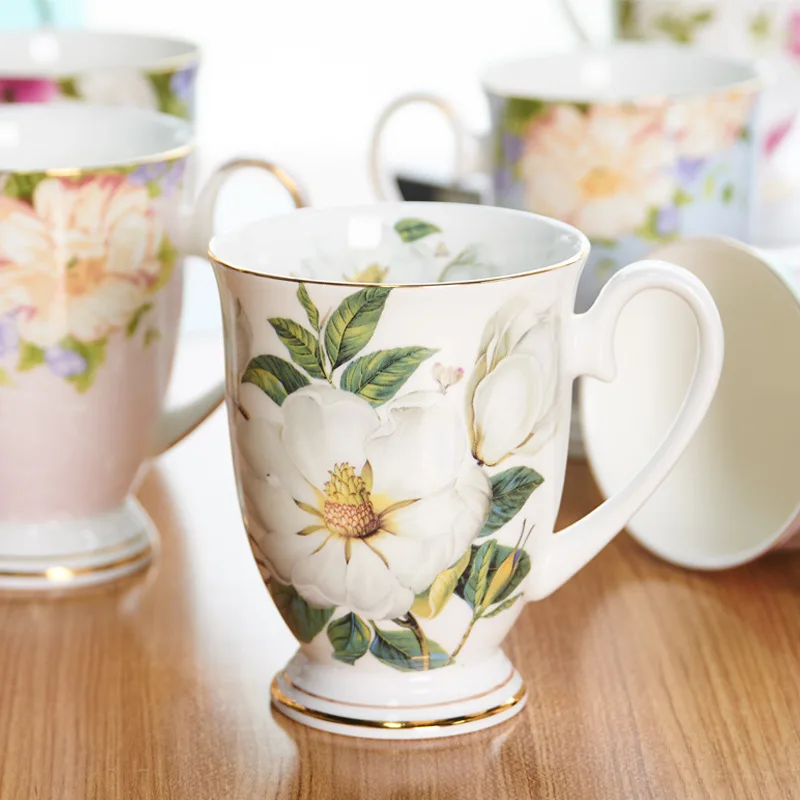 

350ML Bone China Ceramic Coffee Mug Cafe Floral Painting Cup Creative Ceramic Milk Tea Cup Vintage Tea Ceremony Drinkware