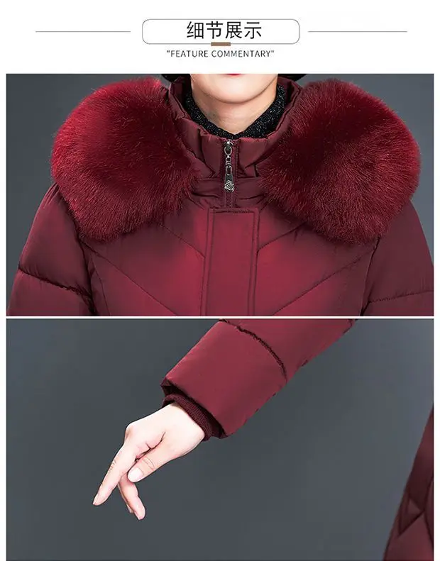 Middle Aged Mother Down Cotton Jacket 6XL Winter Oversized Thick Hooded Coat Windproof Rainproof Female Warm Long Parka Overcoat