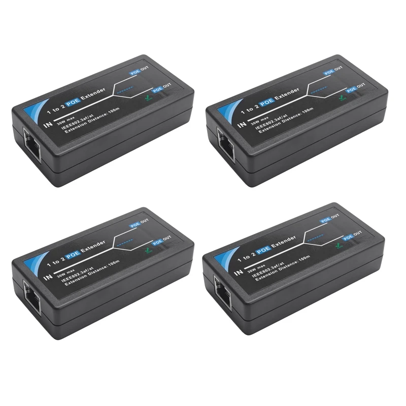 

4X 2 Port POE Extender 10/100Mbps With IEEE 802.3Af Standard Input/Output For IP Camera Extend 100 Meters For POE Range