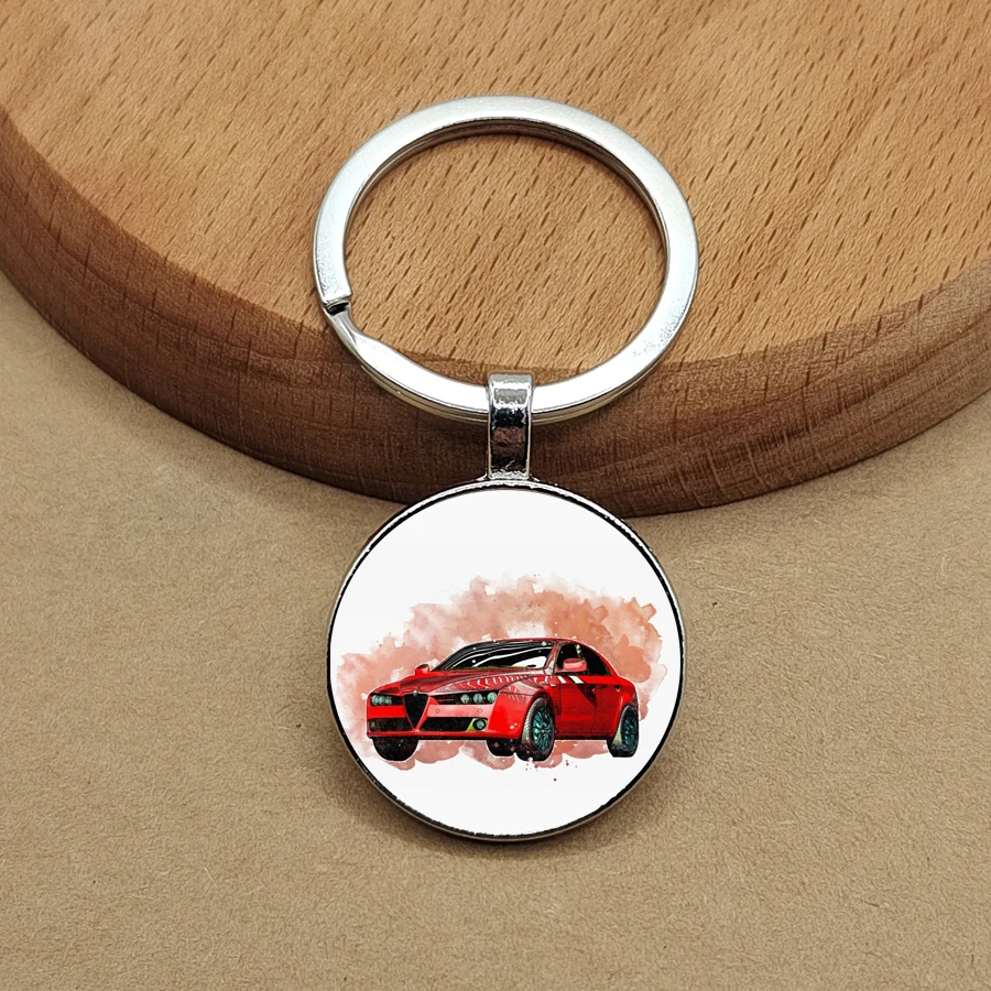 Circular glass sized truck background image keychain