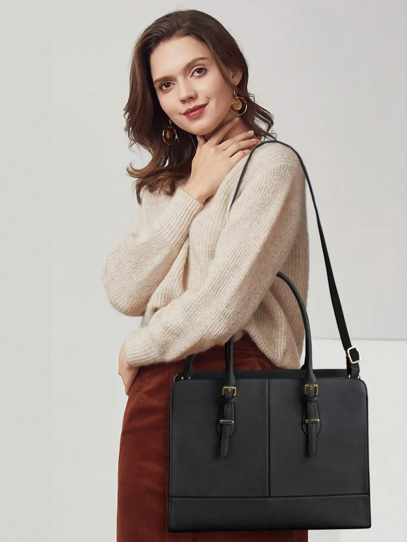 

Leather Laptop Tote Bag For Women, 15.6 Inch Waterproof Work Bag: Professional Briefcase For Office, Business, Teacher & Nurse, Large Capacity Messenger Bag & Shoulder Handbag
