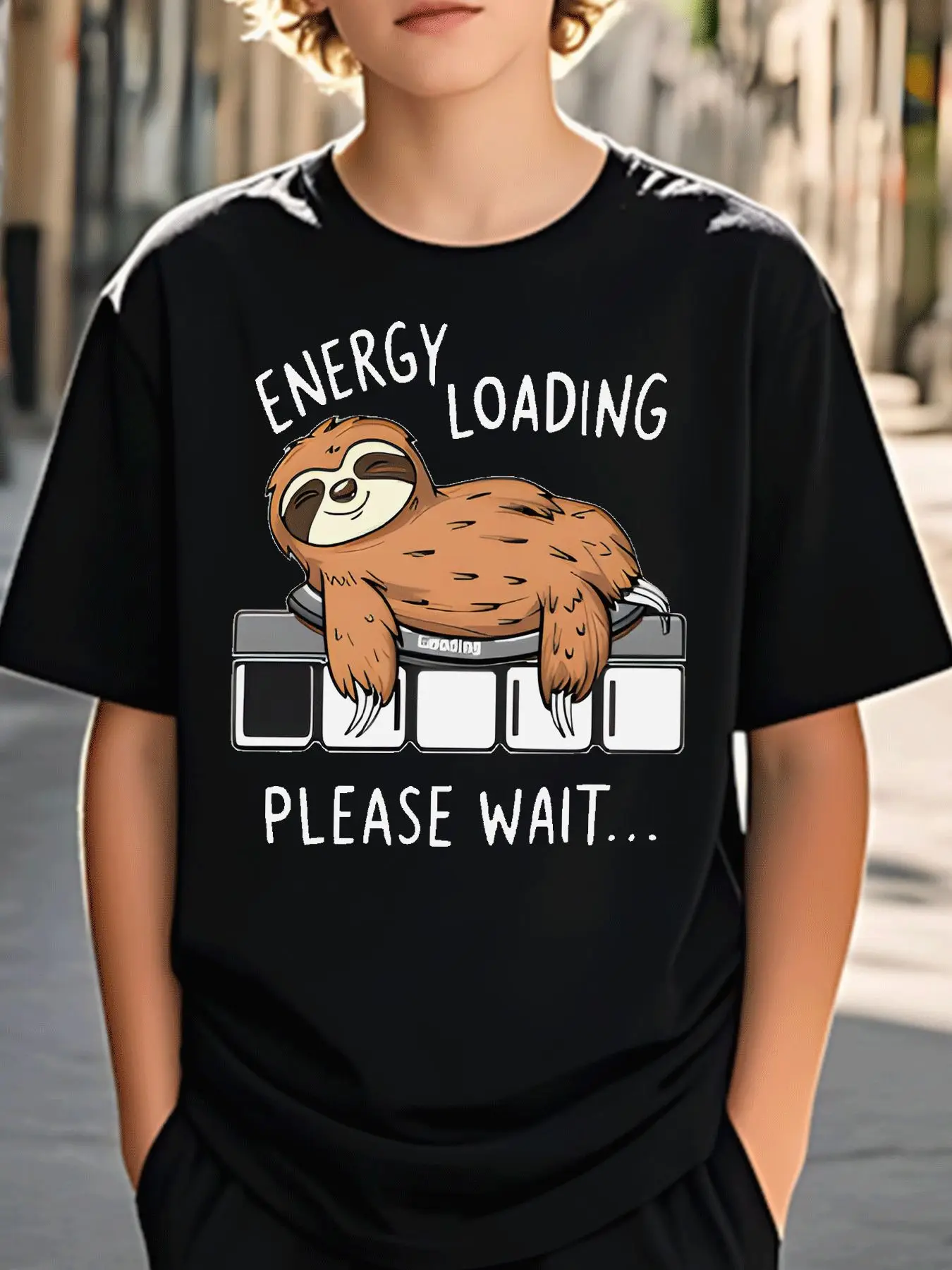 Sloth Energy Loading Progress Bar Family Matching Cotton T Shirts Short Sleeve Summer Tees For Mom Dad Boys Girls Daily Tops