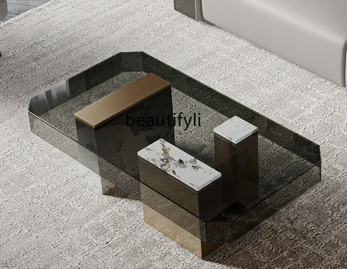 

A13 Italian Style Light Luxury Tempered Glass Coffee Table Large Apartment Simple Modern Minimalist Living Room Tea Table
