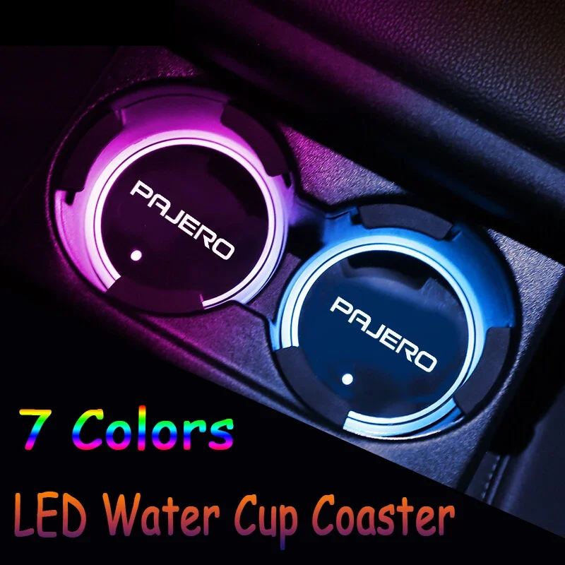 Car LED Luminous Water Cup Holder Mat Colorful Ambience Light USB Charging Non-slip coaster For PAJERO