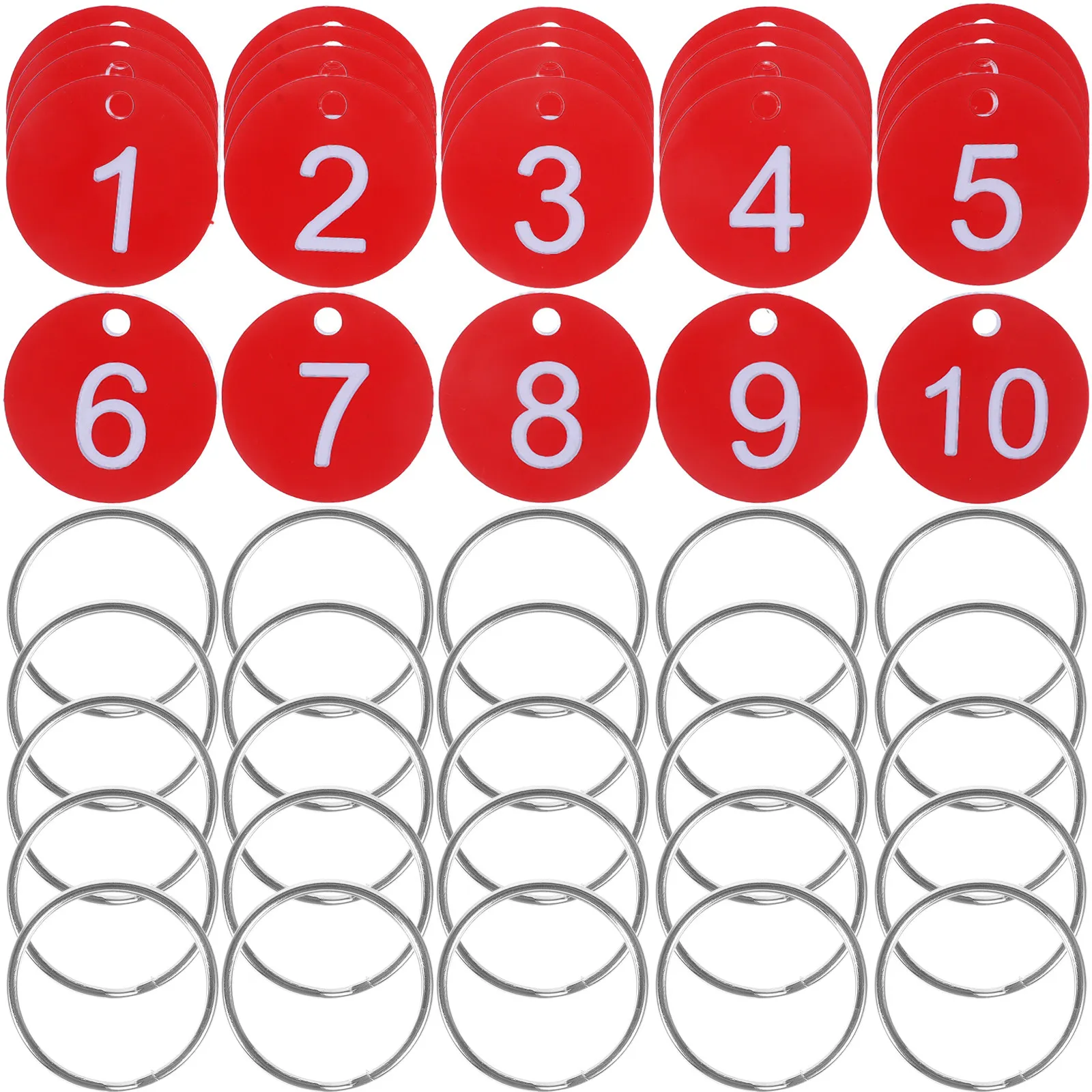 50Sets Round Number Tags Acrylic Portable Hanging Number Tags with Rings for Marking Identification Queue Management