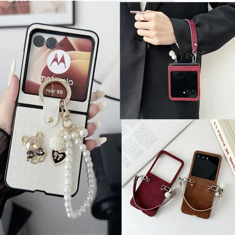 DIY Cute Bear Crocodile Pattern krótki futerał na Motorola Razr60 ultra Razr50ultra Z Flip7 Cover Z Flip6 Z Flip5 Xiaomi Mix Flip