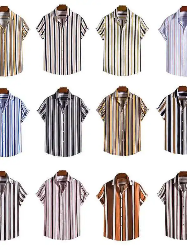 

New Men's Loose plus Size Striped ort SVE irt PU Leather Mid-aged And ly Daily Wear Cleanfit ort Sve irt