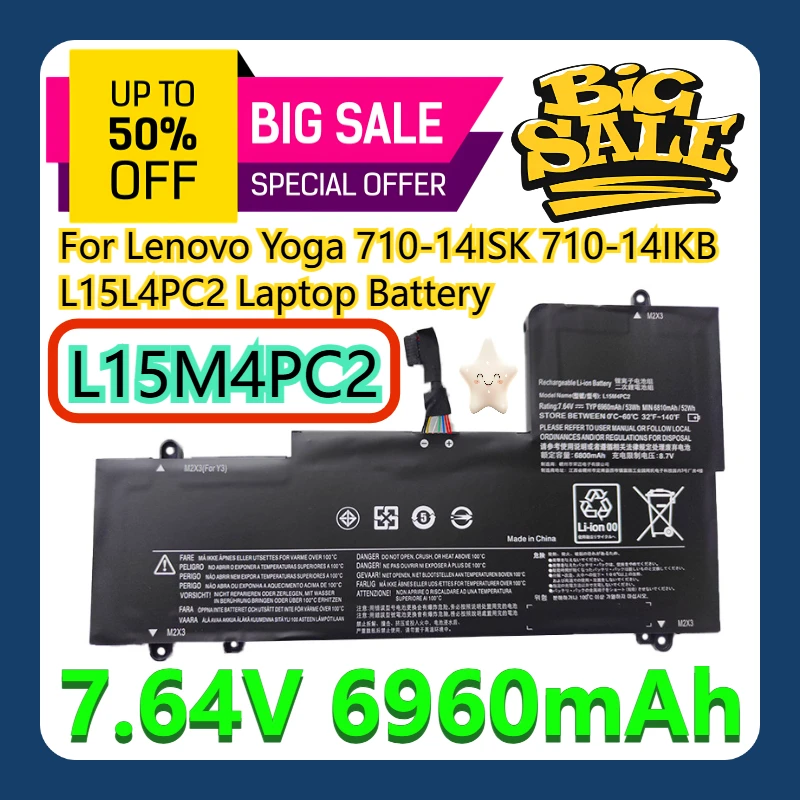 

Для Lenovo Yoga 710-14ISK 710-14IKB L15L4PC2 7,64 В 6960 мАч L15M4PC2 аккумулятор для ноутбука