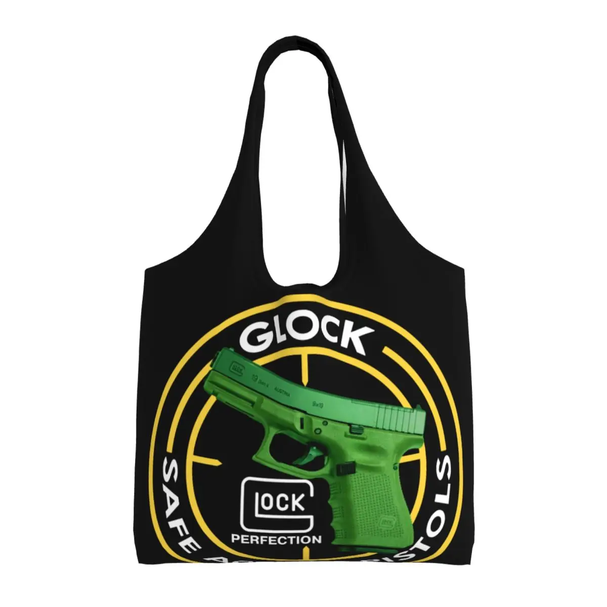 Cool Glocks 19 Grocery Shopping Bag Printed Canvas Shopper Tote Shoulder Bag Big Capacity Washable USA Handgun Pistol Handbag