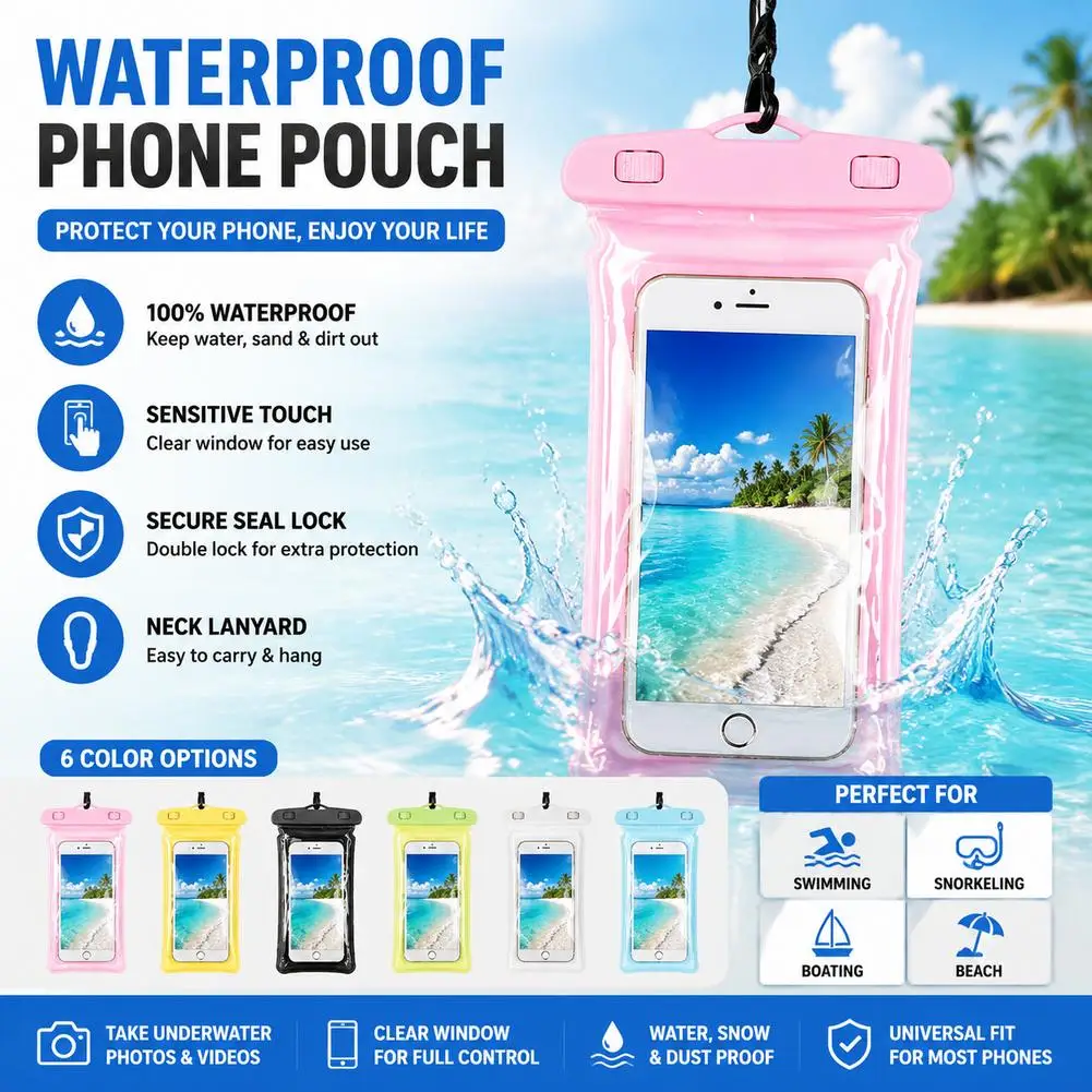 Clear Waterproof Phone Case Dry Bag Pouch For IPhone Smartphone Outdoor Swimming Pool Beach Traveling Water Sports Accessories
