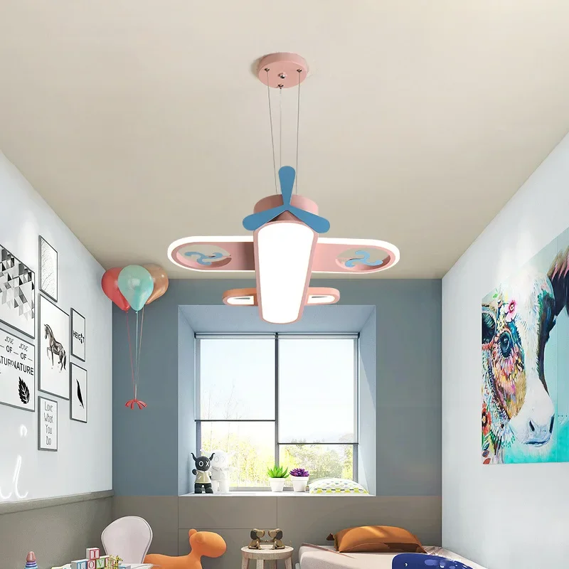 Nordic Iron Personality Art Creative Children Room Aircraft LED Pendant Light Bedroom Cartoon Boys and Girls Decoration Lighting