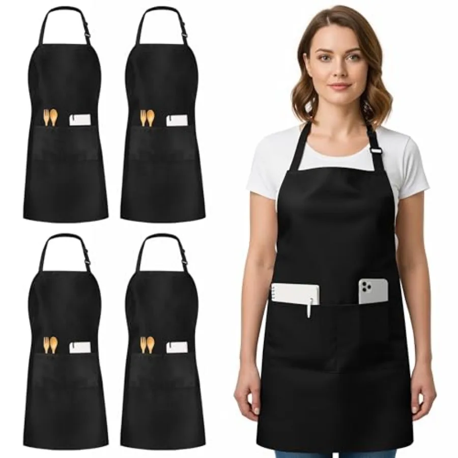 

Набор из 4 регулируемых фартуков-нагрудников с 2 карманами, водо- и маслоотталкивающие, для кухни, для мужчин и женщин