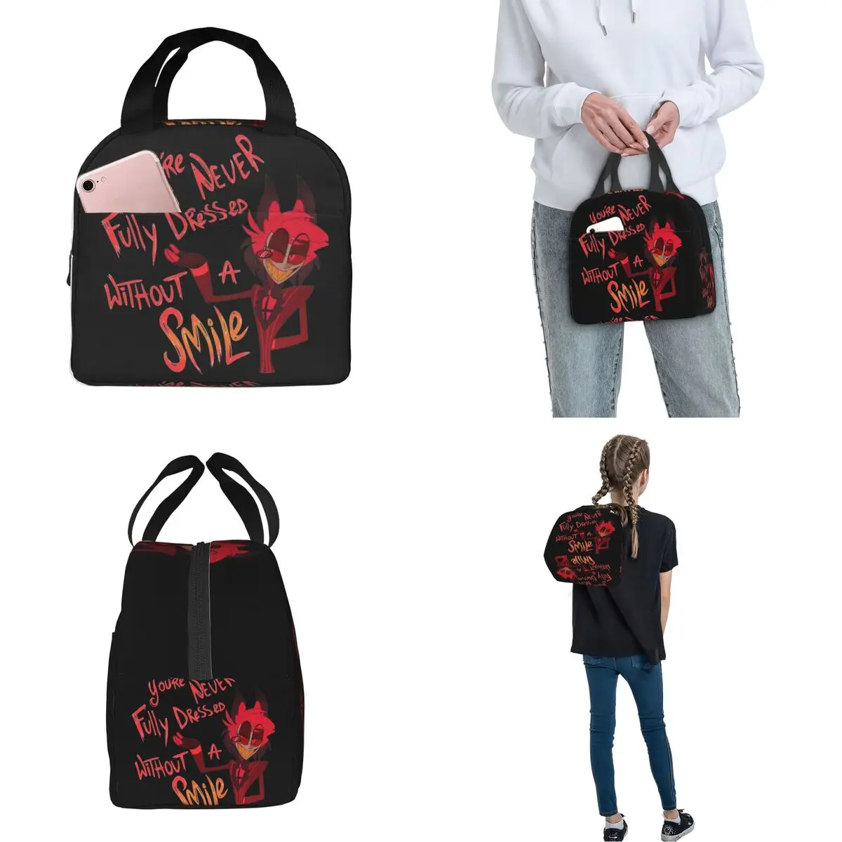 Lunch Bag Alastor Hazbin Hotels Insulated Cooler Bag Portable Picnic Travel Hazbinhotels Canvas Tote Food Storage Bags