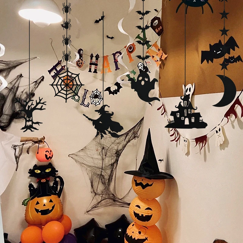 1set Halloween Dekoration Banner Bunting Scary Spinne Geist Fledermaus Hängen Girlande Pull Flagge Anhänger Für Halloween Party Wohnkultur – Detail 6